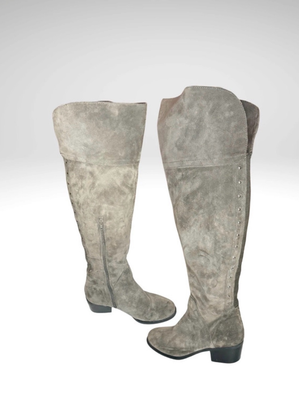 Vince Camuto Gray Suede Knee High Studded Boots 6.5